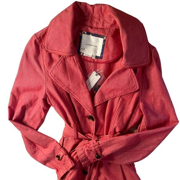 ANTHROPOLOGIE Elle Cotton Trench Coat Red Chambray Handkerchief Hem NWT - Picture 2 of 12